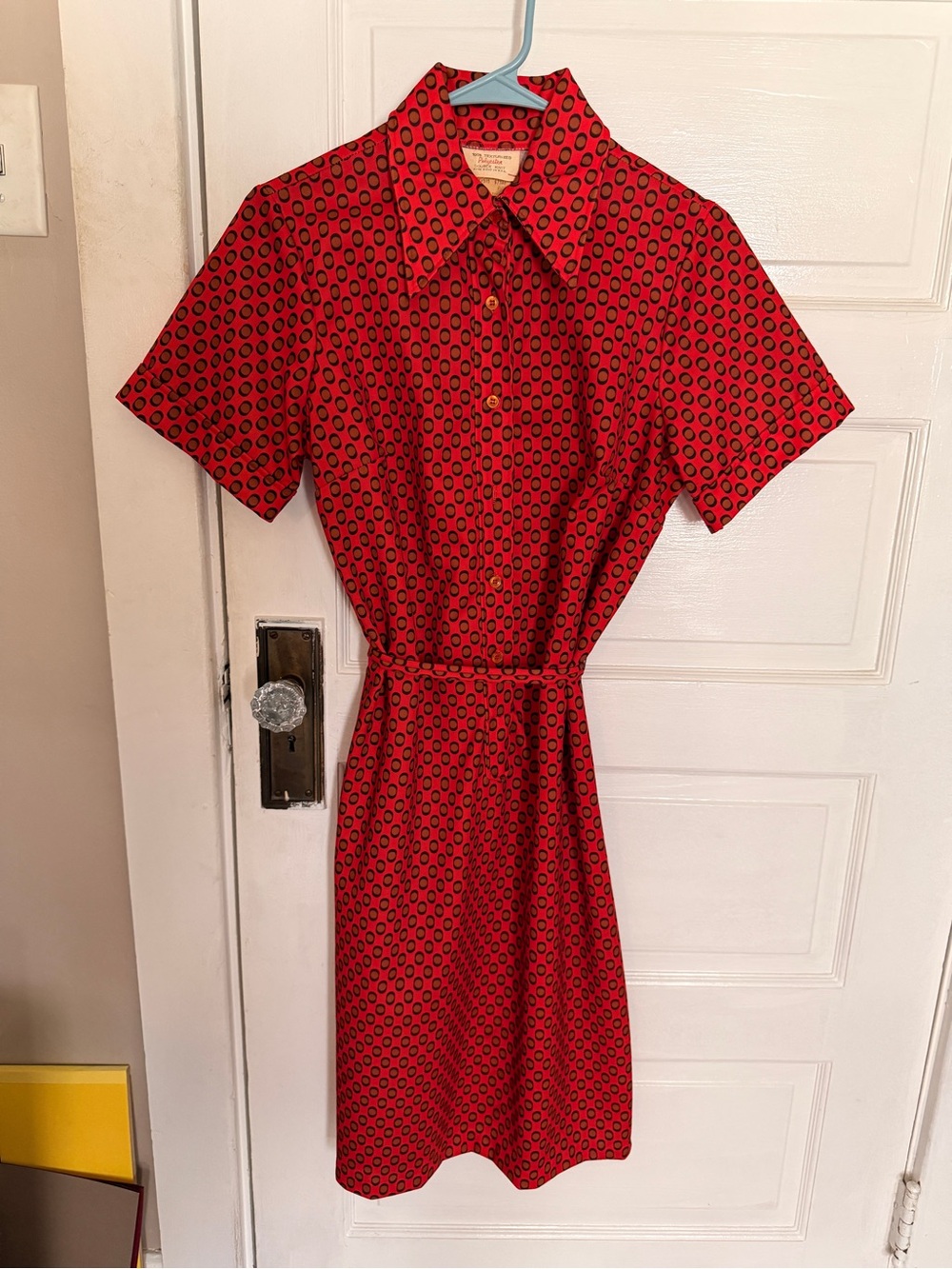 70’s Vintage Geometric Red Dress with Dagger Collar